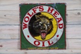 Early Logo Wolf's Head Oil Single Sided Tin Metal Sign TAC 5.5