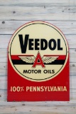 Veedol Motor Oils w/ Flying A Logo Double Sided Tin Tombstone Metal Sign TAC 8