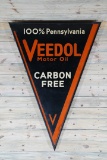 Veedol Motor Oil Carbon Free Single Sided Tin Diecut Metal Sign & Original Wood Frame TAC 8.25