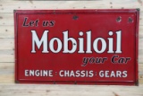 Let Us Mobiloil Your Car Single Sided Porcelain Self Framed Sign TAC 7.75