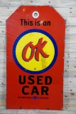 Chevrolet This Is An OK Used Car Large Tag Single Sided Porcelain Diecut Sign TAC 6.5