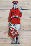 Hood Tire Dealer Man Left Hand Single Sided Porcelain Diecut Sign TAC 6.75