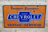 Chevrolet in Bowtie Ventas-Servico Single Sided Porcelain Rolled Edge Sign TAC 8.5