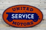 United Motors Service w/ Logo Double Sided Porcelain Oval Sign TAC 9 & 7.75