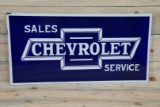 Rare Chevrolet In Bowtie Sales & Service Porcelain Flange Sign TAC 9.25
