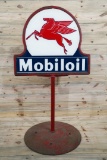 Mobiloil w/ Pegasus Double Sided Porcelain Lollipop Diecut Curb Sign TAC 8.75