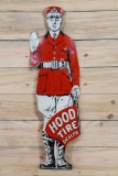 Hood Tire Dealer Man Right Hand Single Sided Porcelain Diecut Sign TAC 6.5
