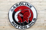 5' McColl-Frontec Red Indian Gasoline Motor Oils Single Sided Porcelain Sign TAC 8