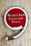 Western Auto Associate Double Sided Porcelain Diecut Store ID Sign & Original Ring TAC 8.9