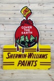 Sherwin-Williams Paints w/ Cover The Earth Logo Double Sided Porcelain Diecut Sign TAC 8.9 & 8.75