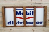 New Old Stock Mobil Guillotine Distributor Single Sided Porcelain Sign & Original Crate TAC 9.25