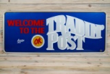 Chevrolet Welcome To The OK Tradin' Post Single Sided Tin Self Framed Metal Sign TAC 8.9