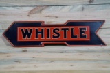 Whistle Left Facing Single Sided Tin Embossed Metal Arrow Sign TAC 8