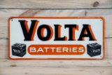 Volta Batteries w/ 2 Six-Volt Batteries Single Sided Tin Embossed Metal Sign TAC 8.9
