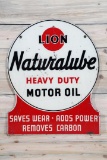1965 Lion Naturalube Heavy Duty Motor Oil Double Sided Tin Diecut Metal Sign TAC 7