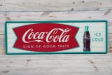 Coke w/ Fish Tail Logo & Bottle Single Sided Tin Self Framed Metal Sign TAC 8