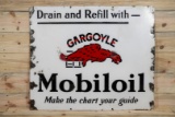 Drain & Refill w/ Gargoyle Mobiloil Single Sided Porcelain Sign TAC 6.75