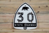 California State Highway Route 30 & Bear Single Sided Porcelain Jeweled Cat's Eye Road Sign TAC 8