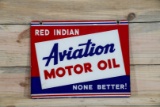 Red Indian Aviation Motor Oil Double Sided Porcelain Sign TAC 8 & 6.5