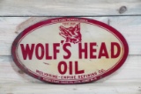Wolf's Head Oil w/ Logo Double Sided Tin Oval Metal Sign TAC 7.5 & 5
