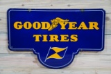 Goodyear Tires w/ Logos Double Sided Porcelain Diecut Sign TAC 9 & 8.9