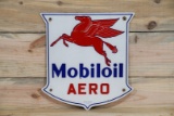 Mobiloil w/ Pegasus Aero Single Sided Porcelain Shield Shaped Sign TAC 8.75