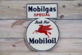 1941 Mobilgas Special Ask for Mobiloil w/ Pegasus Single Sided Tin Diecut Metal Sign TAC 8.9