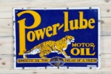 Power-Lube Motor Oil w/ Tiger Double Sided Porcelain Sign TAC 8 & 7