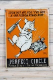 Perfect Circle Piston Rings w/ Hog & Car Single Sided Tin Embossed Metal Sign TAC 8