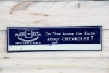 Chevrolet Motor Cars w/ Privilege Panel Single Sided Tin Embossed Metal Tacker Sign TAC 8.5