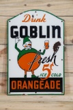 Drink Goblin Fresh Orangeade w/ Logo Single Sided Porcelain Diecut Sign TAC 8