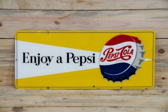 Enjoy Pepsi w/ Bottle Cap Single Sided Porcelain Sign TAC 9