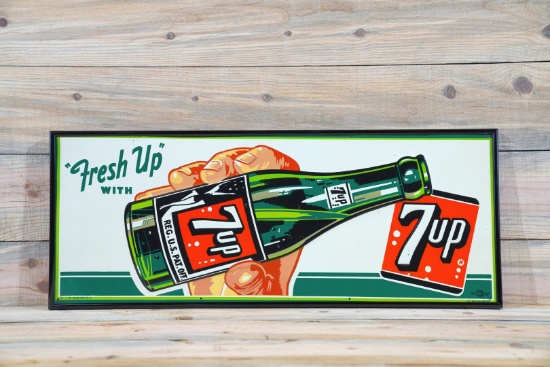 1951 Fresh Up 7up Single Sided Tin Embossed Metal Sign TAC 9
