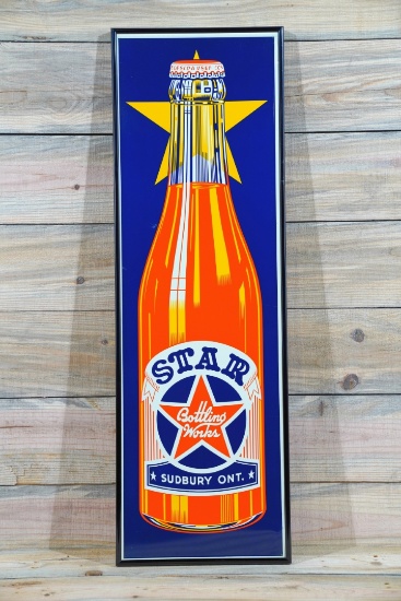 Star Bottling Works w/ Orange Drink Bottle Single Sided Tin Self Framed Metal Sign TAC 8.9