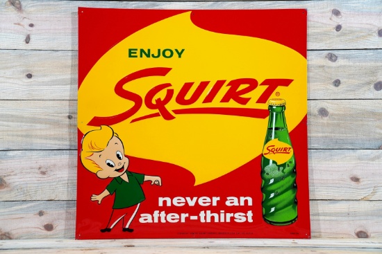 Enjoy Squirt "Never an After-Thirst" Single Sided Tin Embossed Metal Sign TAC 9.5