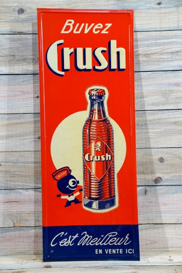 Orange Buvez Crush w/ Crushy Single Sided Tin Embossed Metal Sign TAC 8.5