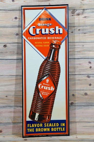 Drink Orange Crush Single Sided Tin Embossed Metal Vertical Sign TAC 9