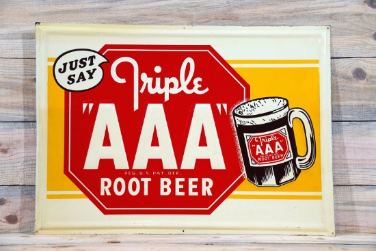 Just Say Triple AAA Root Beer Single Sided Tin Embossed Metal Sign TAC 9
