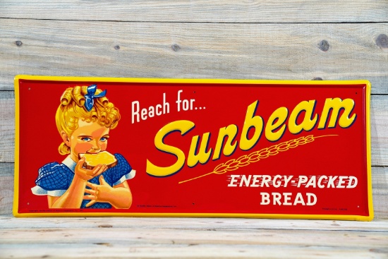 1958 Reach For Sunbeam Energy-Packed Bread Single Sided Tin Embossed Metal Sign TAC 9.75