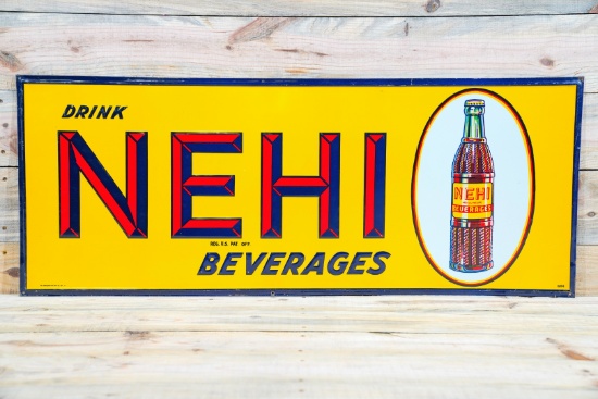 Drink Nehi Beverages Single Sided Tin Embossed Metal Sign TAC 8.9