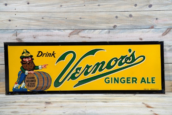 Drink Vernor's Ginger Ale Single Sided Tin Embossed Metal Sign TAC 8.5
