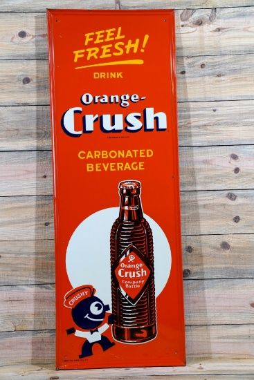 Orange-Crush "Feel Fresh!" w/ Crushy Single Sided Tin Embossed Metal Sign TAC 9