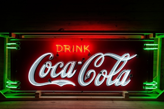 Drink Coca-Cola w/ Trademark in Tail Double Sided Porcelain Neon Sign TAC 8.9 & 7.5
