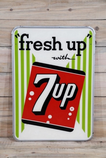 Fresh Up w/ 7up Single Sided Tin Embossed Metal Sign TAC 9.25
