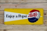 Enjoy Pepsi w/ Bottle Cap Single Sided Porcelain Sign TAC 9