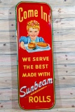 1952 Come In! Sunbeam Rolls Single Sided Tin Embossed Metal Sign TAC 9