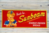 1958 Reach For Sunbeam Energy-Packed Bread Single Sided Tin Embossed Metal Sign TAC 9.75
