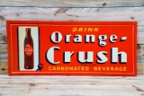 1941 Drink Orange Crush w/ Crushy Single Sided Tin Embossed Metal Sign TAC 9.25