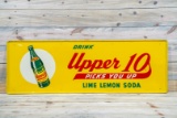Drink Upper 10 Picks You Up Lime Lemon Soda Single Sided Tin Embossed Metal Sign TAC 8.9