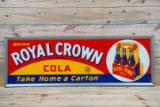 1942 Drink Royal Crown Cola w/ Six Pack Single Sided Tin Embossed Metal Sign TAC 9